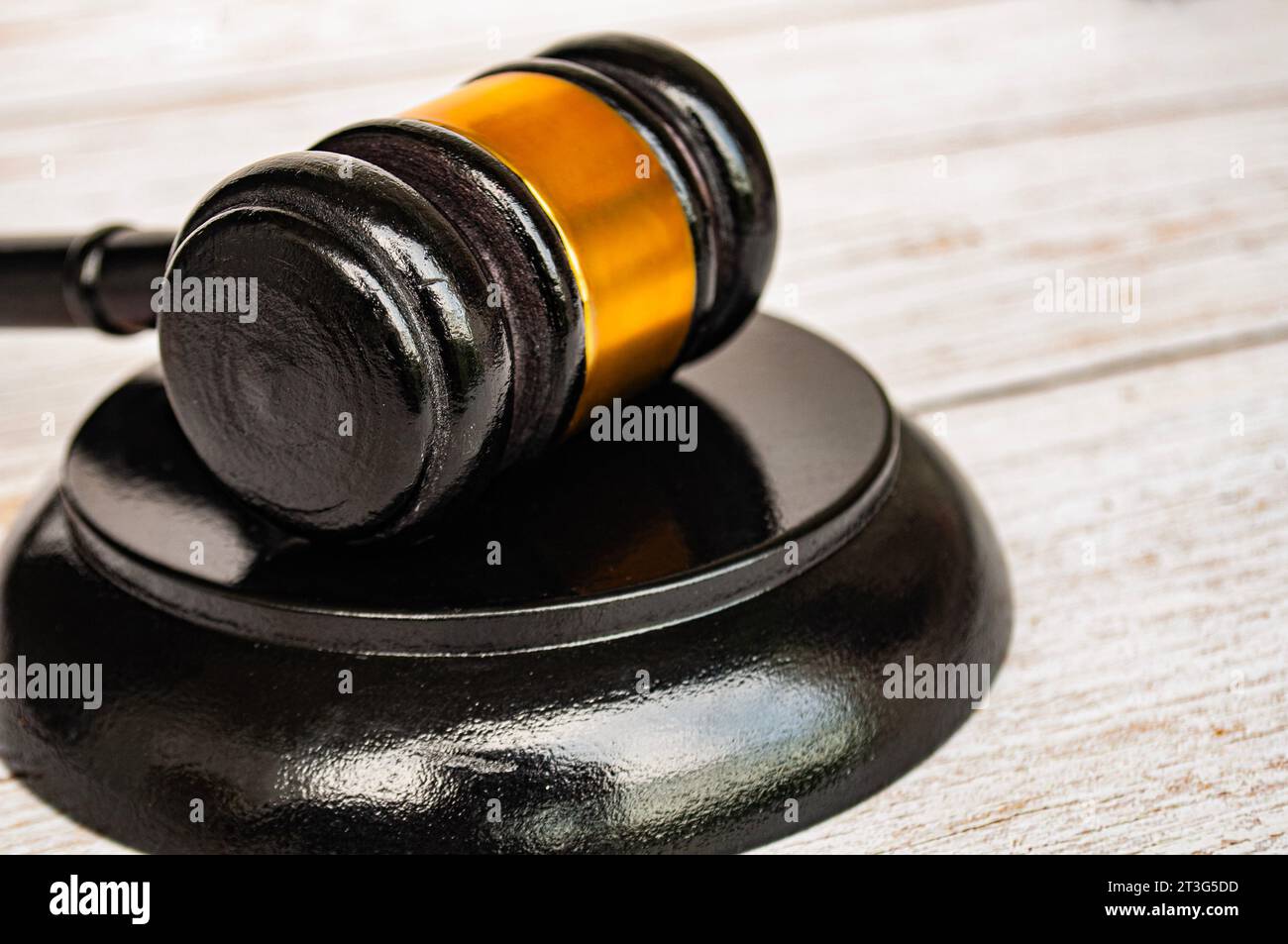 Close up of gavel customizable space for text. Law concept and Copy space. Stock Photo
