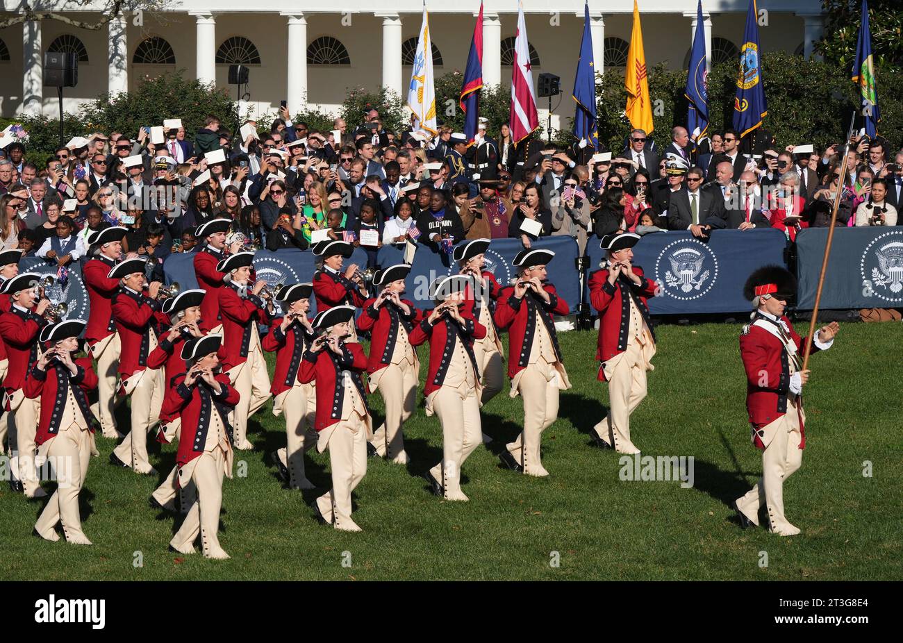 Washington, United States. 25th Oct, 2023. The U.S. Army Old Guard Fife and Drum Corps performs during an arrival ceremony for Australia's Prime Minister Anthony Albanese on the South Lawn of the White House in Washington DC on Wednesday, October 25, 2023. Photo by Pat Benic/UPI Credit: UPI/Alamy Live News Stock Photo