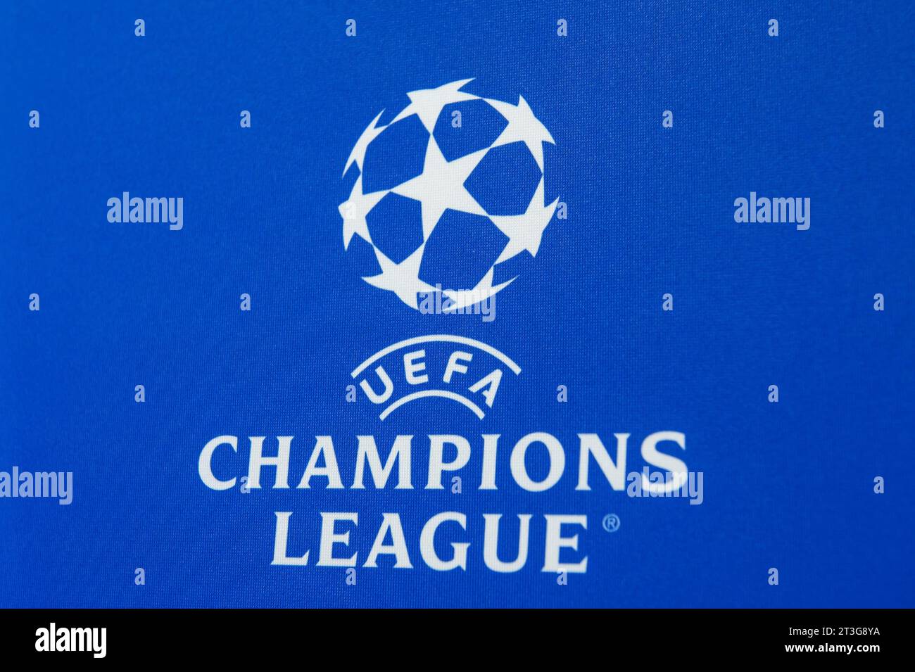 ROTTERDAM - Champions League logo during the UEFA Champions League match in group E between Feyenoord and SS Lazio at Feyenoord Stadium de Kuip on October 25, 2023 in Rotterdam, Netherlands. ANP | Hollandse Hoogte | COR LASKER Stock Photo