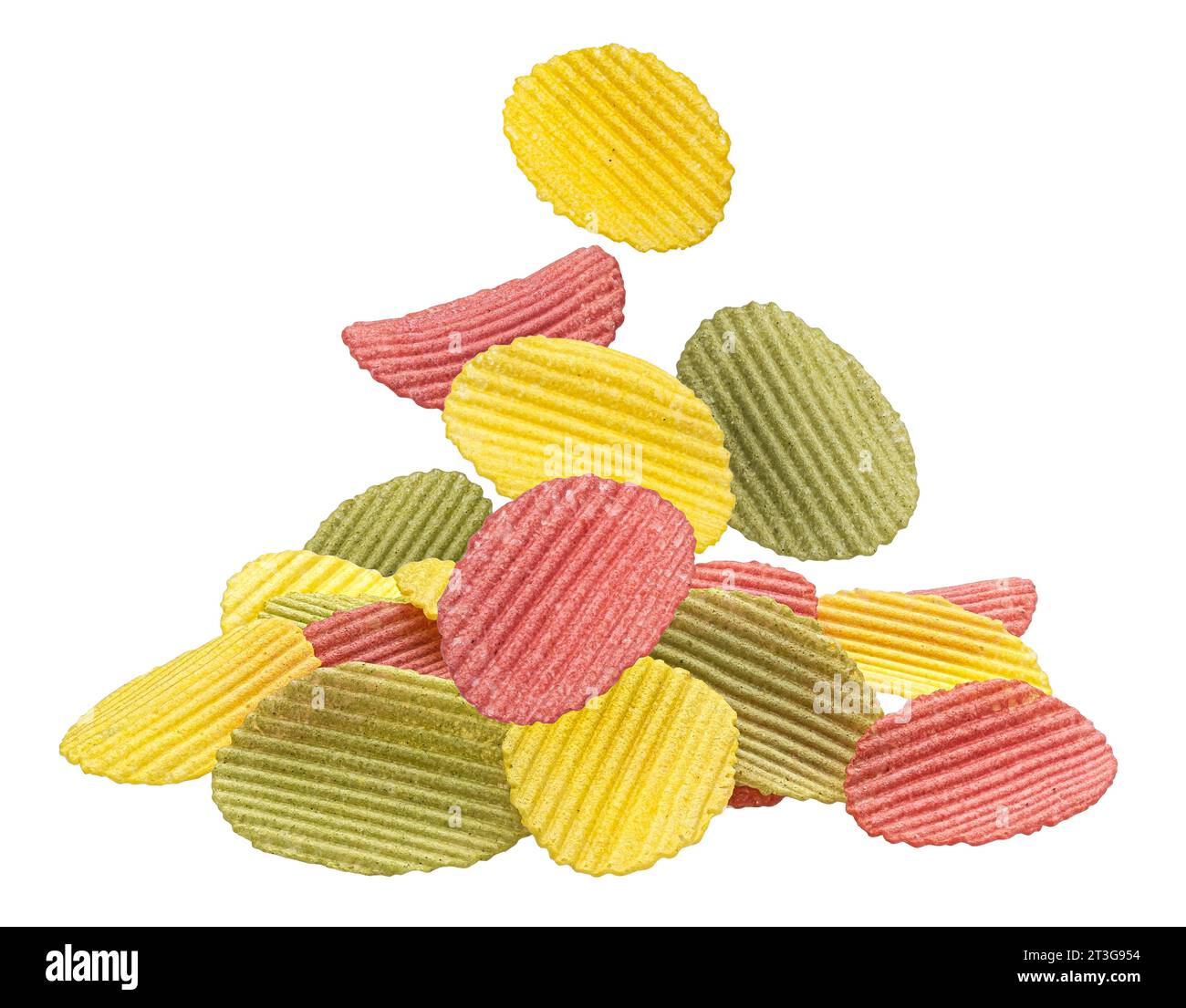 Mix of falling vegetable chips isolated on white background Stock Photo