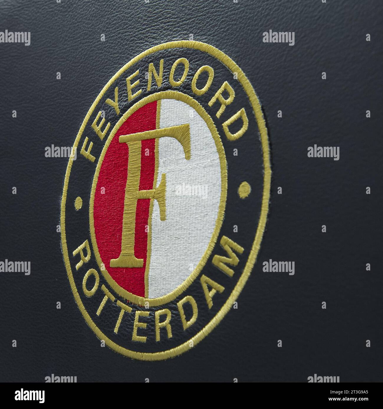 ROTTERDAM - Feyenoord logo during the UEFA Champions League match in group E between Feyenoord and SS Lazio at Feyenoord Stadium de Kuip on October 25, 2023 in Rotterdam, Netherlands. ANP | Hollandse Hoogte | COR LASKER Stock Photo