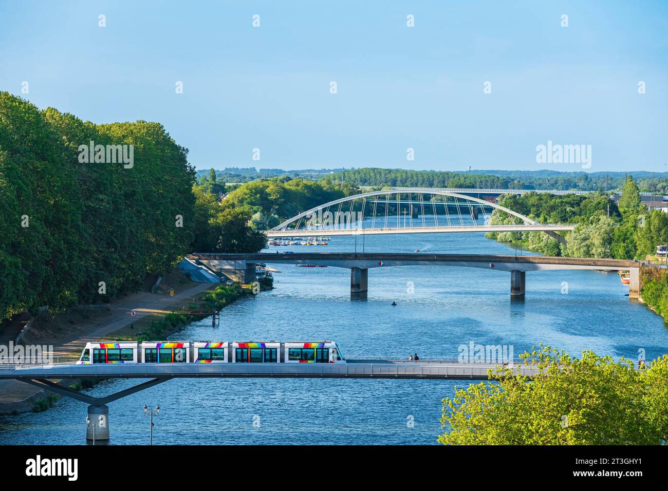 France, Maine et Loire, Angers, many bridges span the Maine river Stock Photo