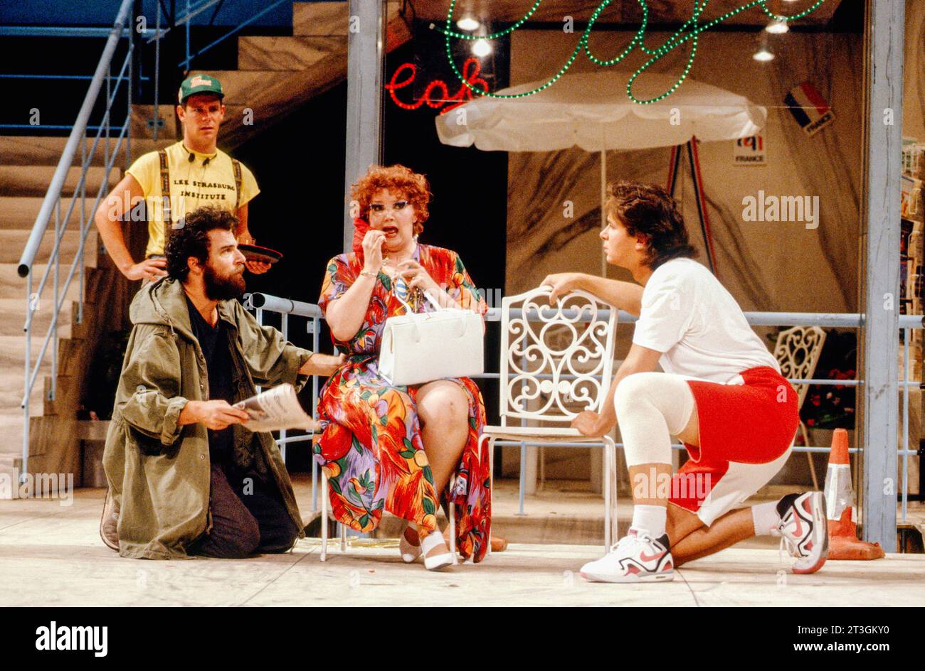 front, l-r: Mandy Patinkin (Martin), Patti Allison (Mrs Newman), Nicolas Colicos (Warren) in BORN AGAIN at the Chichester Festival Theatre, West Sussex, England  11/09/1990  music: Jason Carr  libretto: Julian Barry & Peter Hall  based on the play ‘Rhinoceros’ by Eugene Ionesco  musical director: John Owen Edwards  design: Gerald Scarfe  lighting: Paul Pyant  choreography: Gillian Gregory  director: Peter Hall Stock Photo