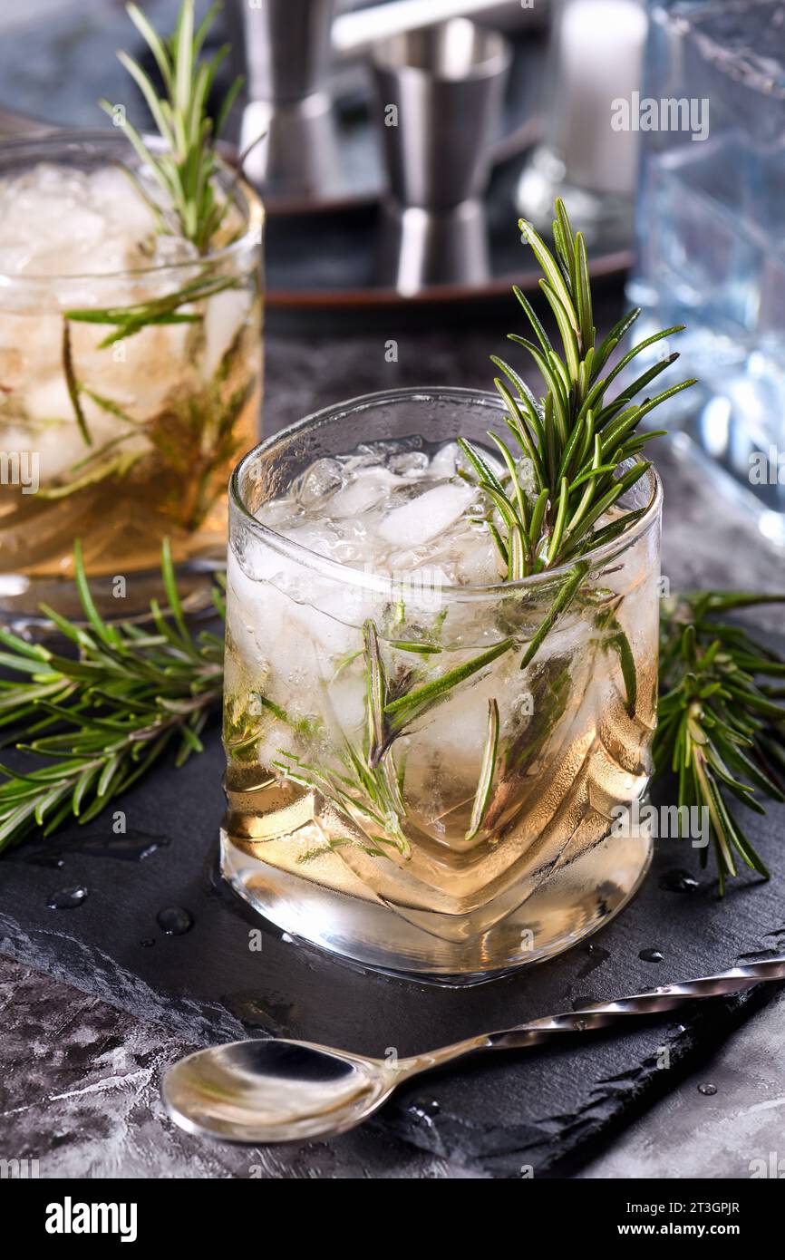 The Rosemary Vodka cocktail consists of maple syrup with a small amount