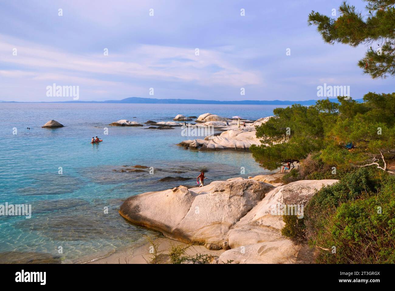 Greece, Chalkidiki, Sithonia, Sarti, Kavourotrypes Beach (Orange Beach Bar) Stock Photo