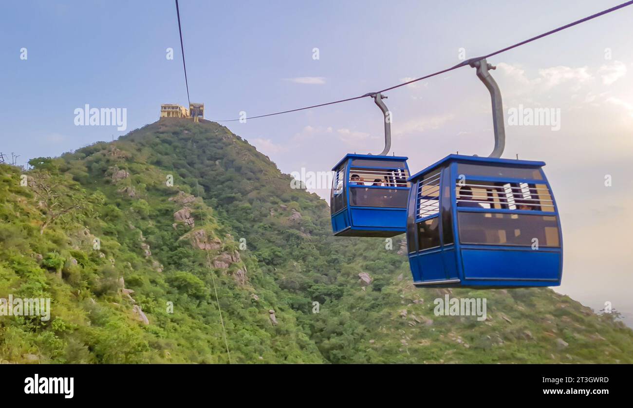 cable car of ropeway passing with amazing landscape view at day from ...