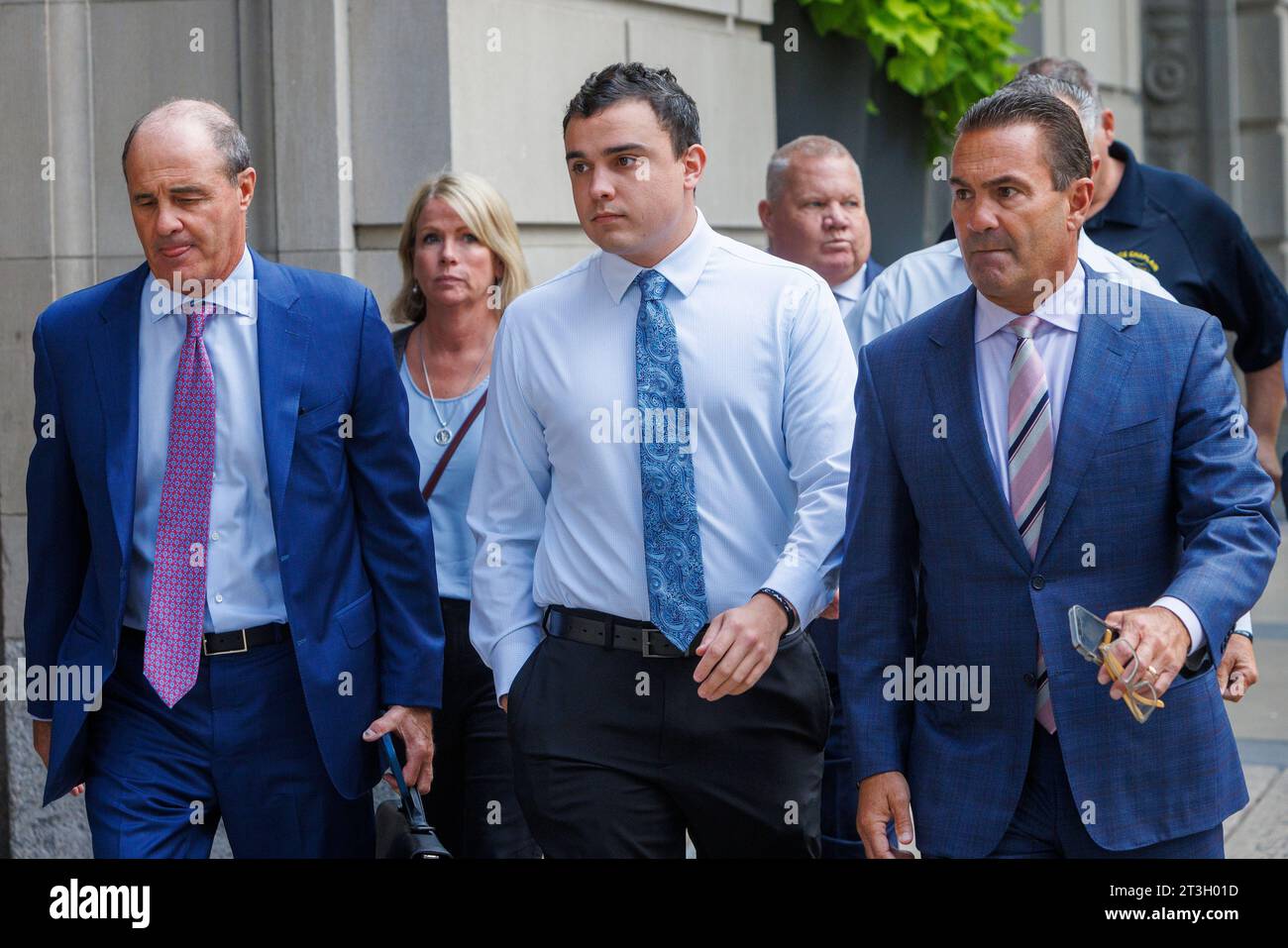 FILE - Philadelphia police officer Mark Dial, center, arrives at the ...