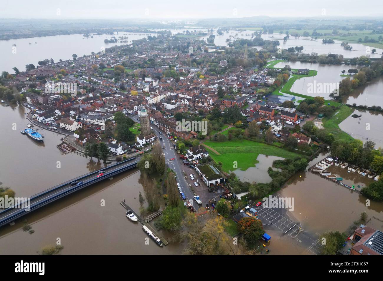 Flood waters around Upton on Severn, Worcestershire, England, UK Stock
