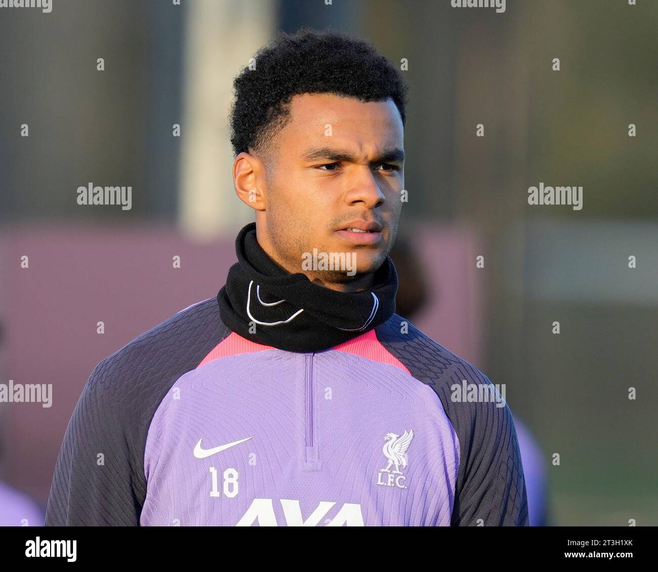 Cody Gakpo #18 of Liverpool during the Europa League Training Session at AXA Training Centre, Kirkby, United Kingdom, 25th October 2023  (Photo by Steve Flynn/News Images) Stock Photo