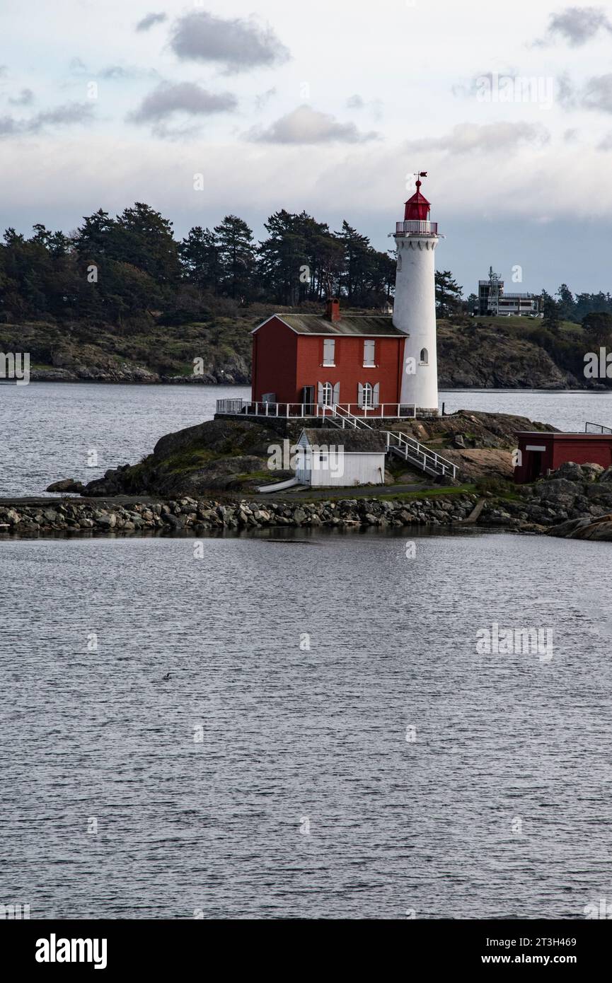 Fisgard Lighthouse at Fort Rodd Hill & Fisgard Lighthouse National Historic Site in Victoria, British Columbia, Canada Stock Photo