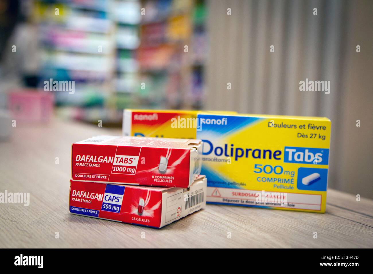 Briancon, France. 25th Oct, 2023. Boxes of different brands of