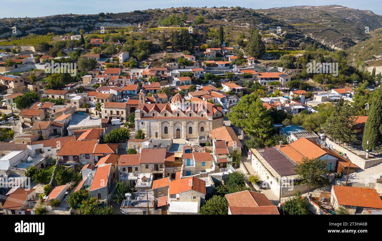 Aerial drone view of Vasa Village, Limassol district, Republic of Cyprus Stock Photo