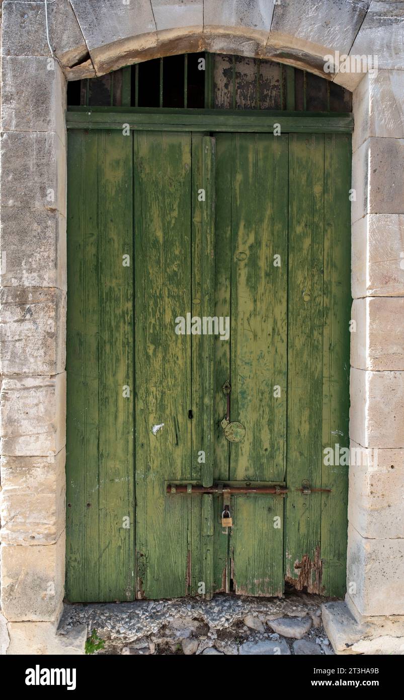 Rustic green wooden door Vasa village, Cyprus Stock Photo - Alamy