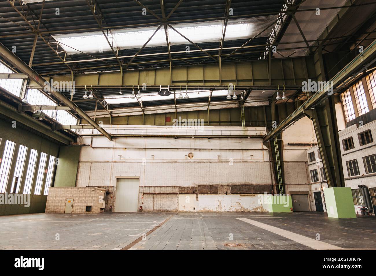 inside an empty hangar at Berlin Tempelhof Airport, Germany. Famed for its role in the Berlin Airlift, the airport closed in 2008 Stock Photo