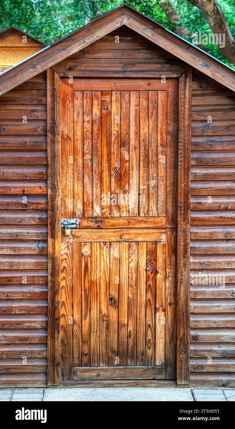 wooden shed in the garden to keep tools Stock Photo