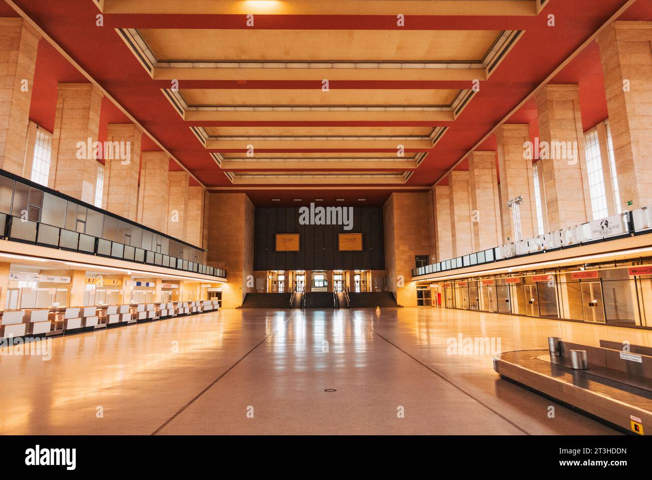 inside the old check-in hall at Tempelhof Airport, Berlin, Germany, in present day. Opened in 1962, closed 2008 Stock Photo