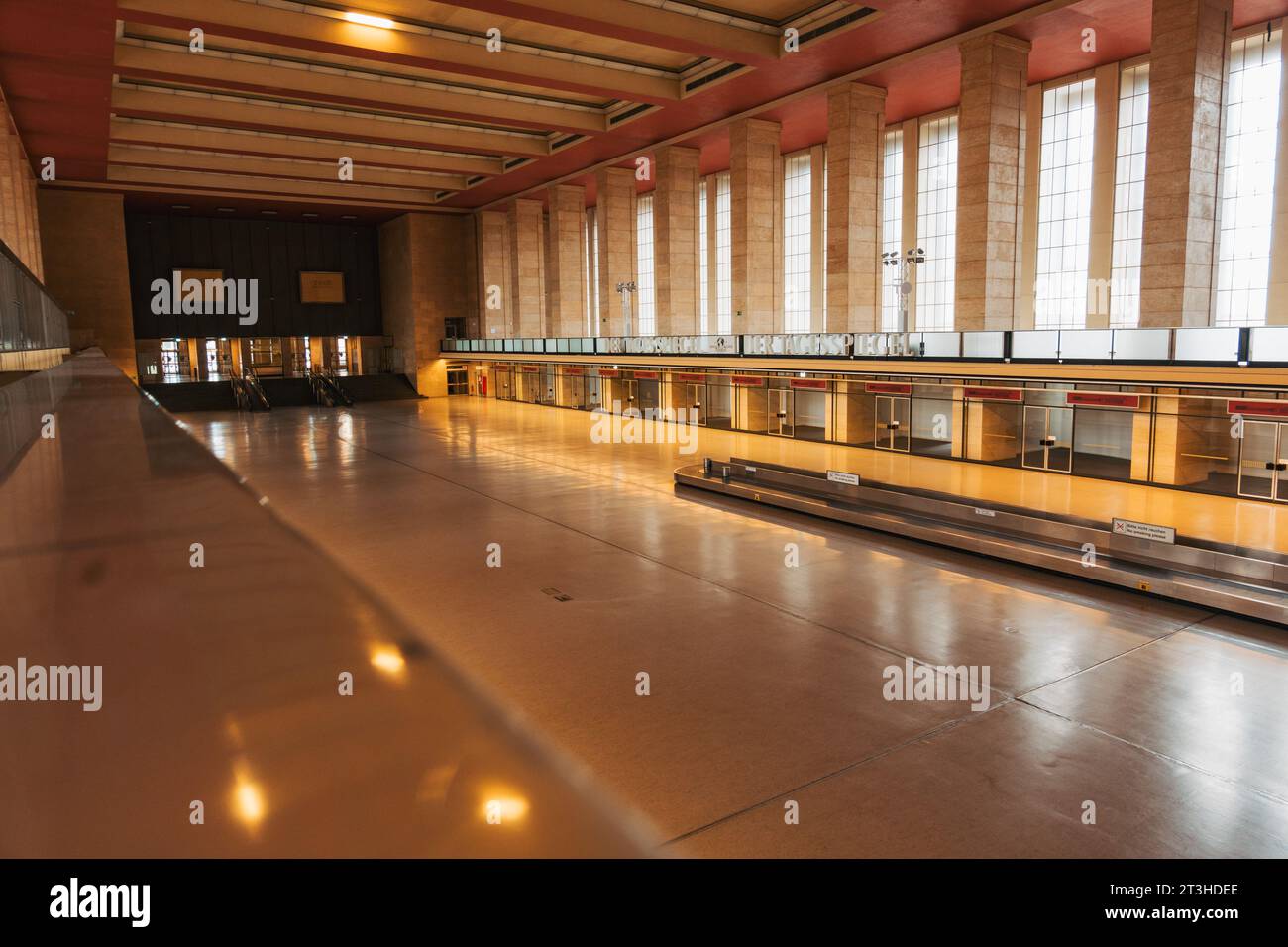 inside the old check-in hall at Tempelhof Airport, Berlin, Germany, in present day. Opened in 1962, closed 2008 Stock Photo