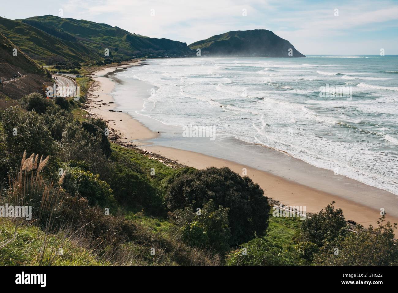 waves lap the shores of Makorori Beach, Gisborne, New Zealand Stock Photo