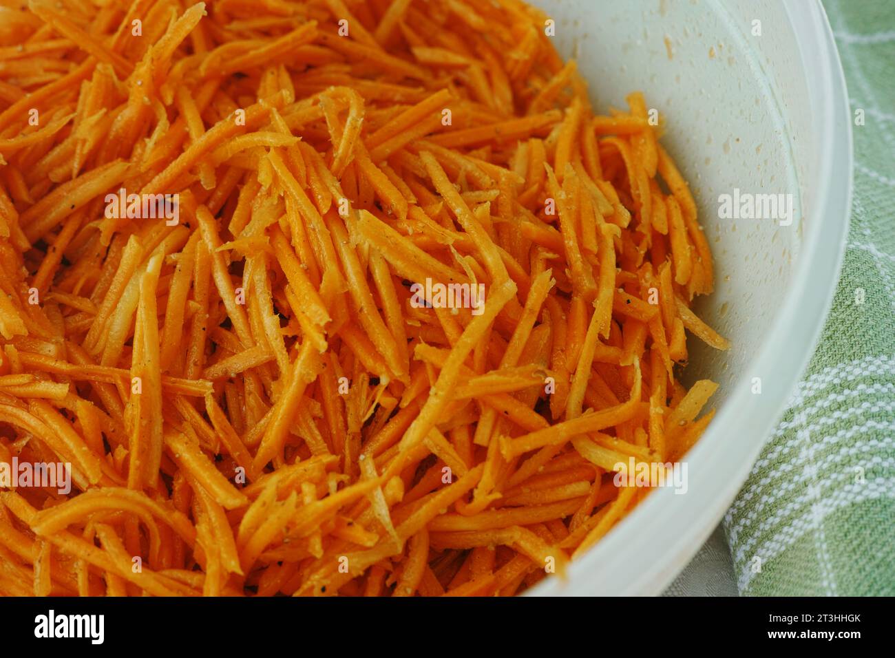 Spicy carrot salad in a bowl. Close up. Stock Photo