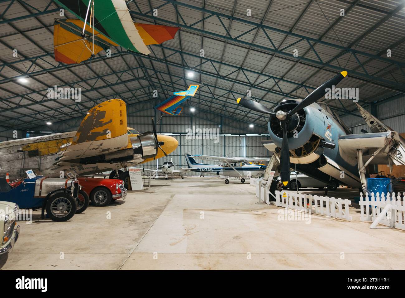 historic aircraft and cars on display at the Tairāwhiti Aviation Museum, Gisborne, New Zealand Stock Photo