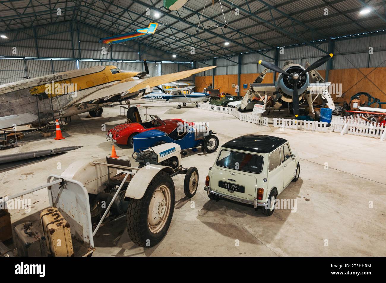 historic aircraft and cars on display at the Tairāwhiti Aviation Museum, Gisborne, New Zealand Stock Photo