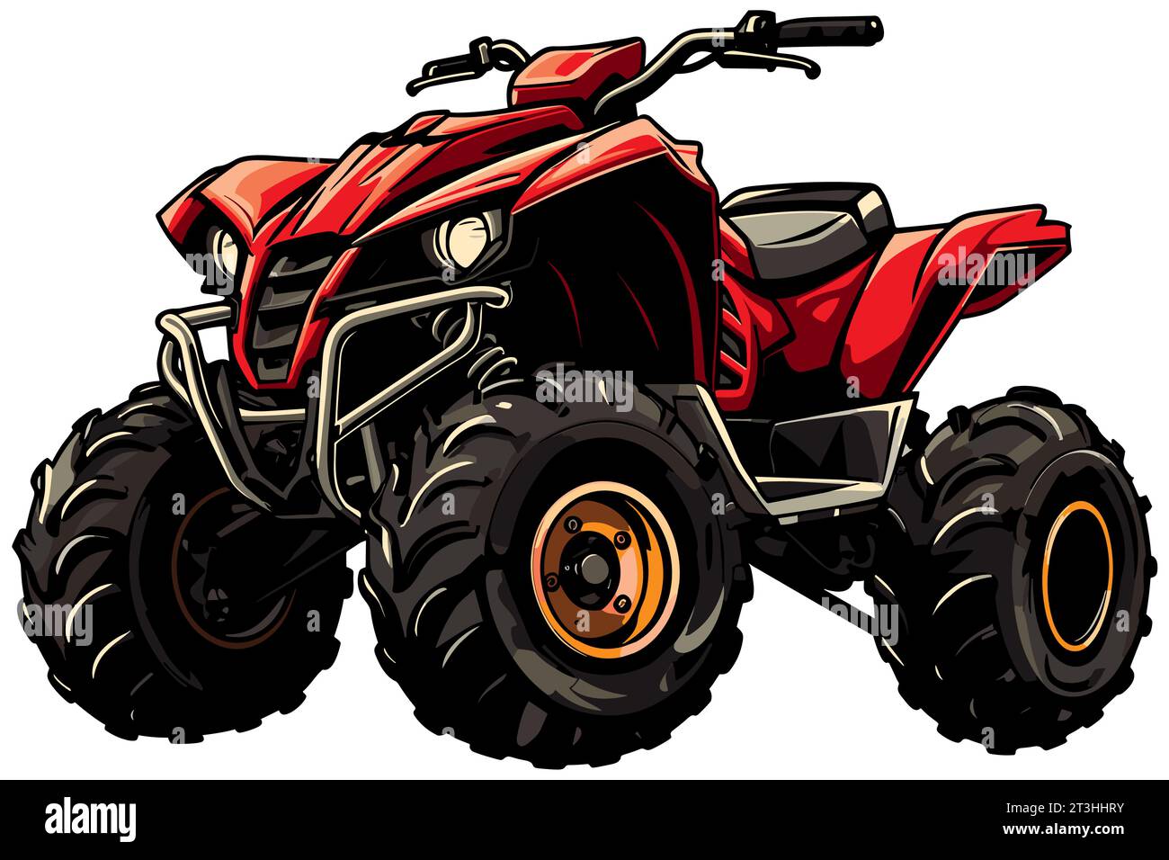 Vibrant illustration of red all-terrain vehicle, posed against white background, ready for rugged adventures. Stock Vector