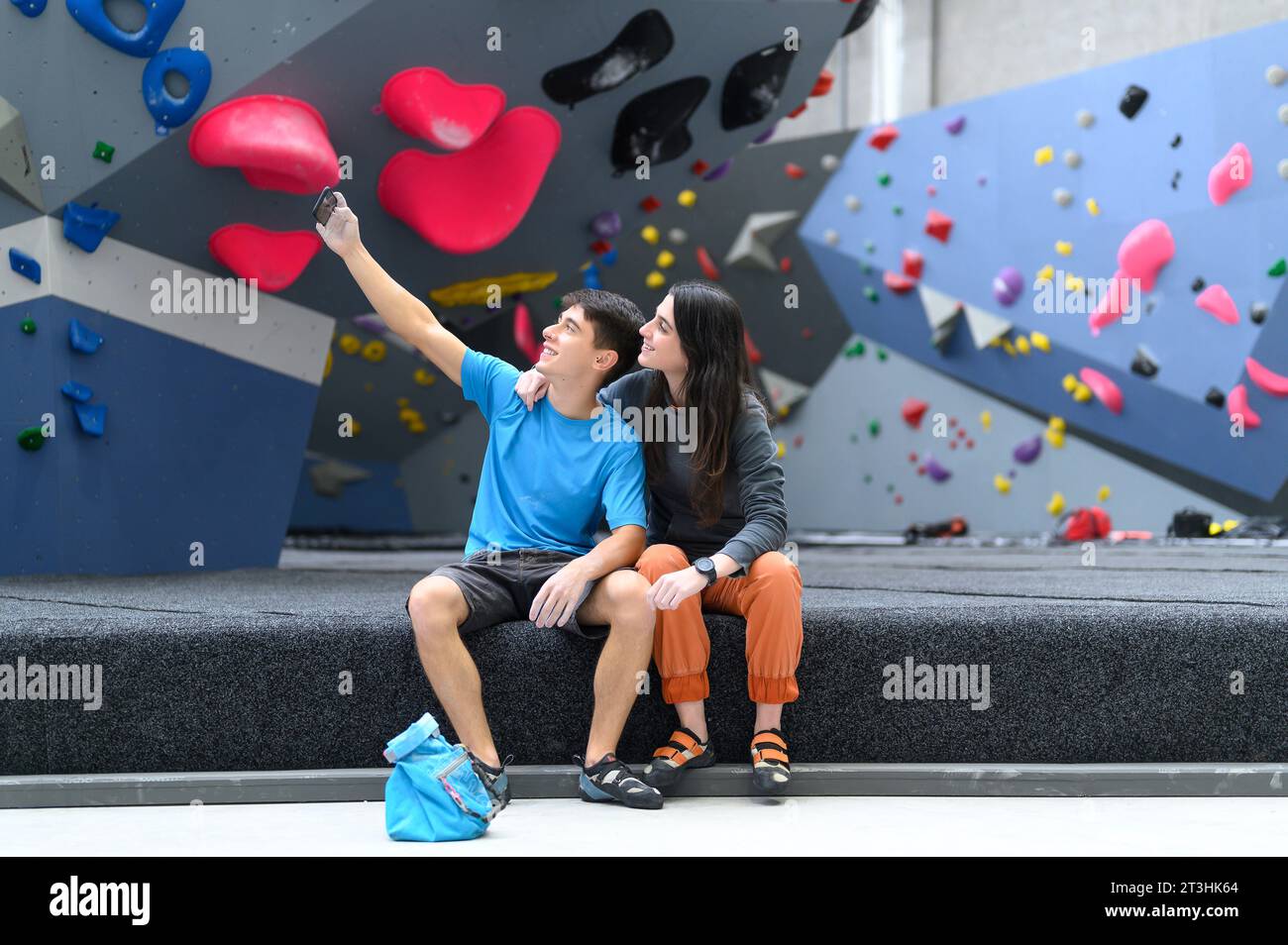 Couple taking a selfie after to practice sports Stock Photo