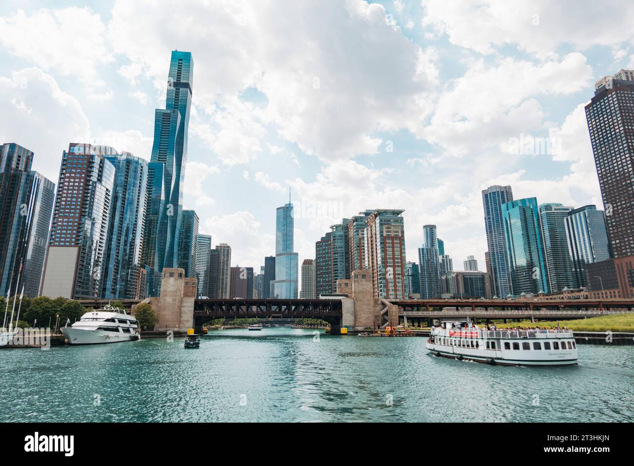 the Chicago River mouth skyline, as seen from Lake Michigan Stock Photo