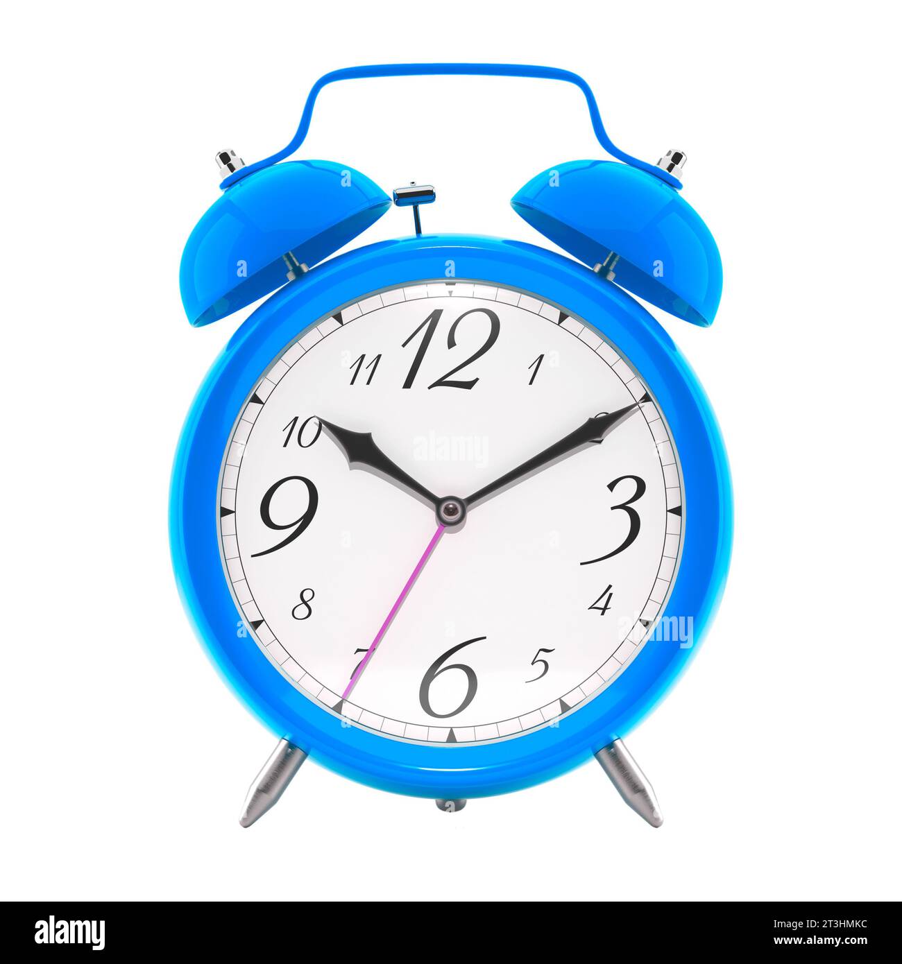 Alarm clock, vintage style blue color clock with black hands Stock