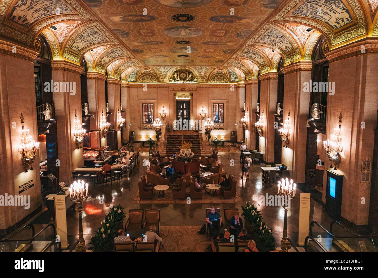 The famed lobby of the Palmer House Hotel, Chicago, the oldest