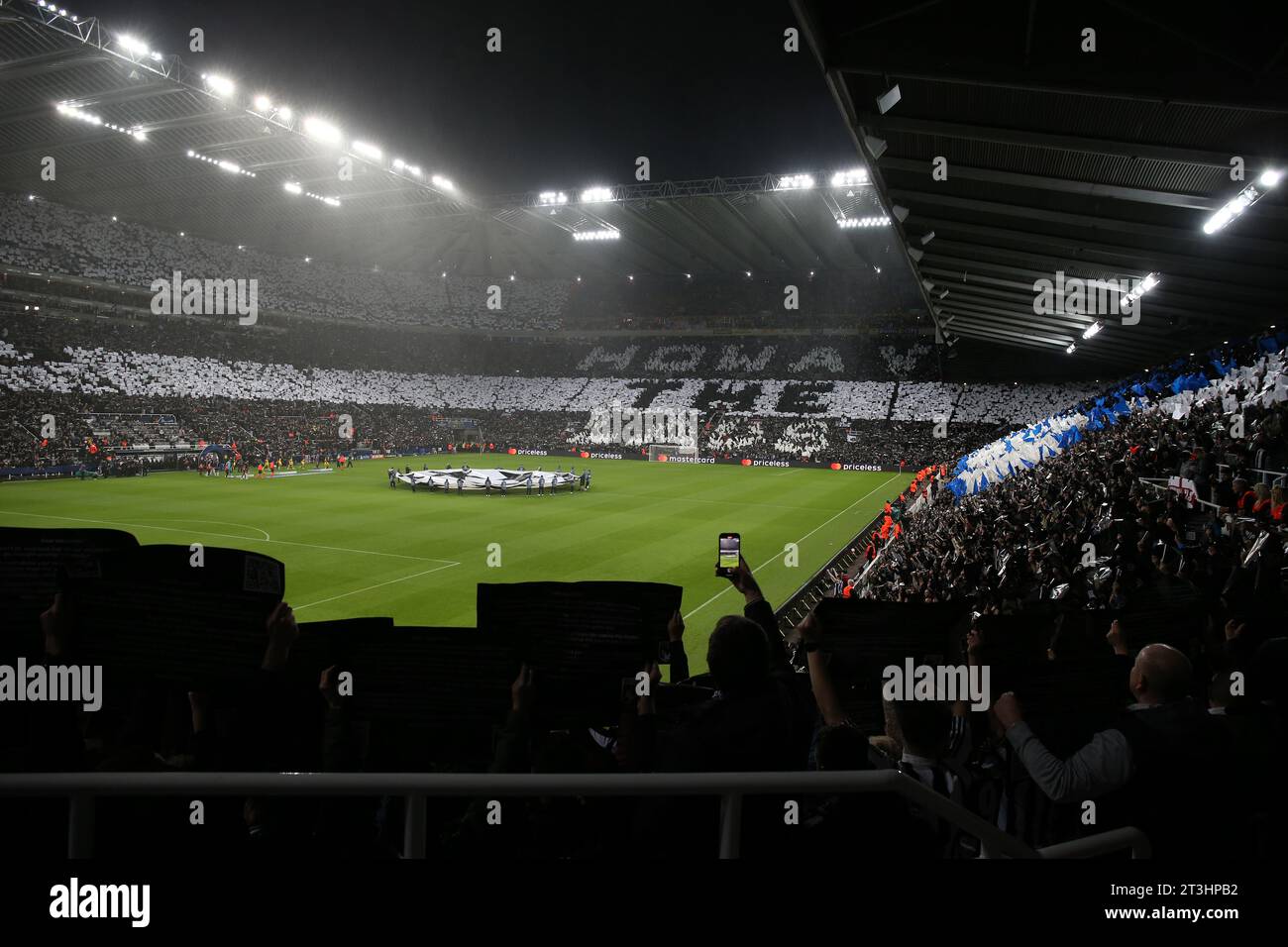 A general view of the inside of the stadium as the teams come out on to the pitch during the UEFA Champions League Group F match between Newcastle United and Borussia Dortmund at St. James's Park, Newcastle on Wednesday 25th October 2023. (Photo: Mark Fletcher | MI News) Credit: MI News & Sport /Alamy Live News Stock Photo