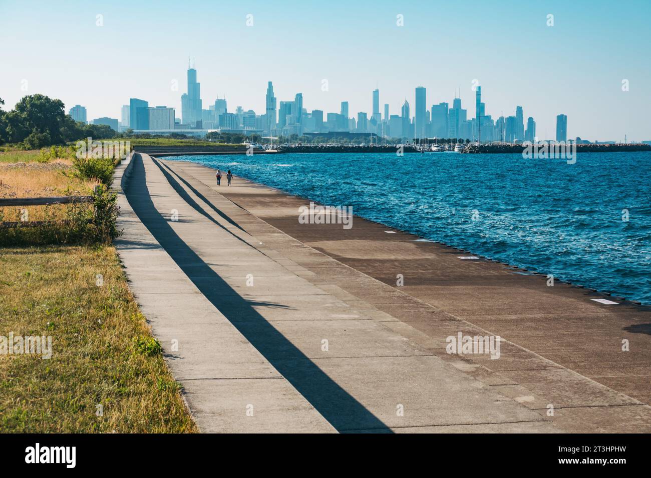 Concrete tiers on the shores of Lake Michigan at Burnham Park, Chicago, United States Stock Photo