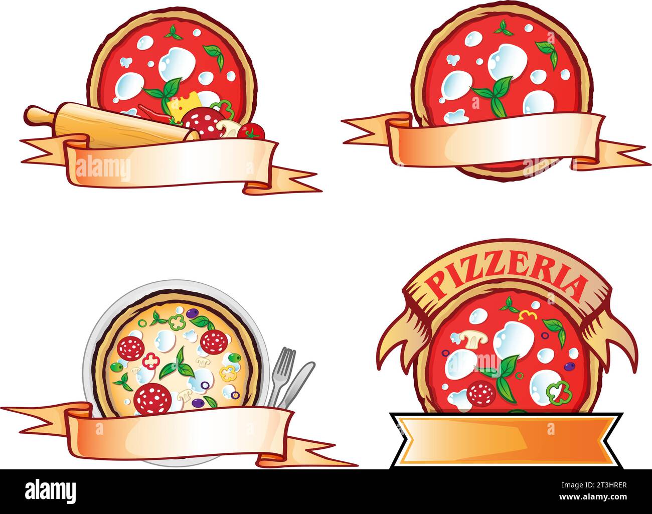 Pizza labels set. Pizzeria logo design italian cuisine . vector illustration Stock Vector Image