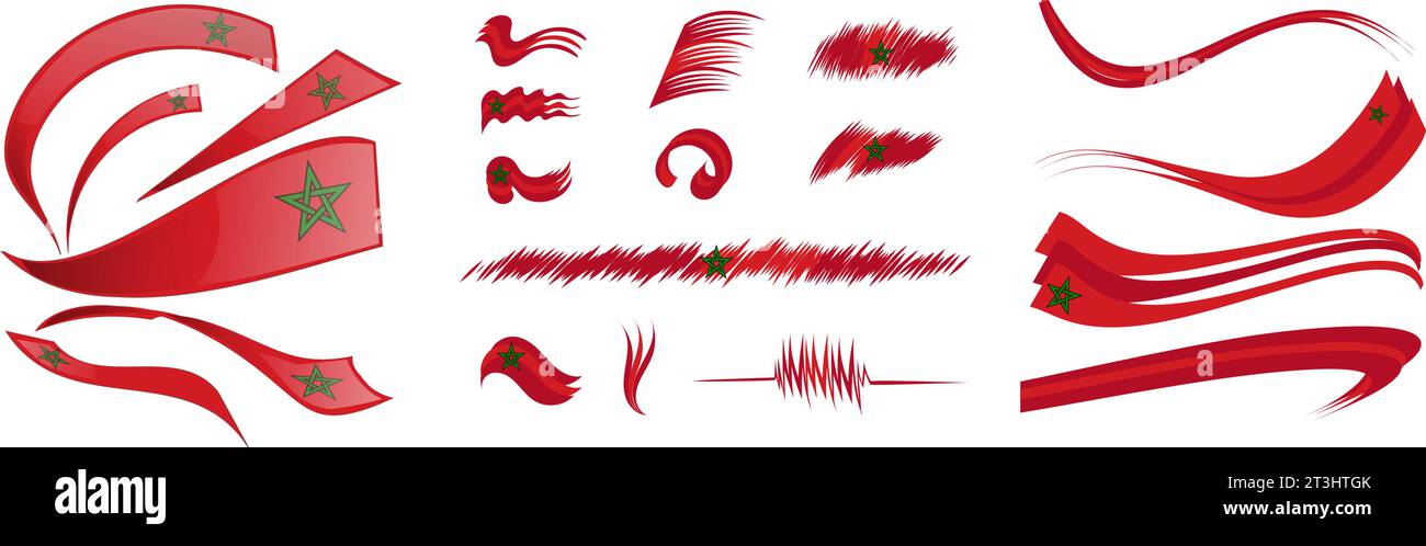 Marocco  flag set elements, vector illustration on a white background Stock Vector