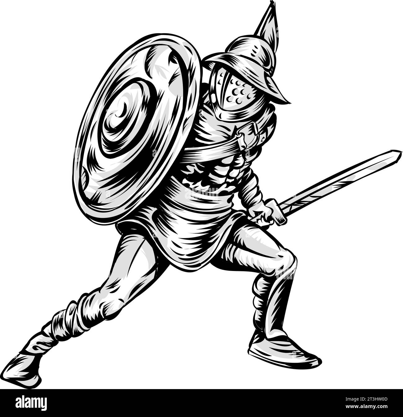sketch of Gladiator warrior black and white .vector iillustration Stock Vector