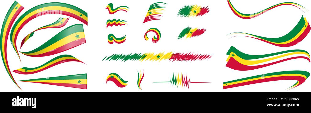 Senegal flag set elements, vector illustration on a white background Stock Vector