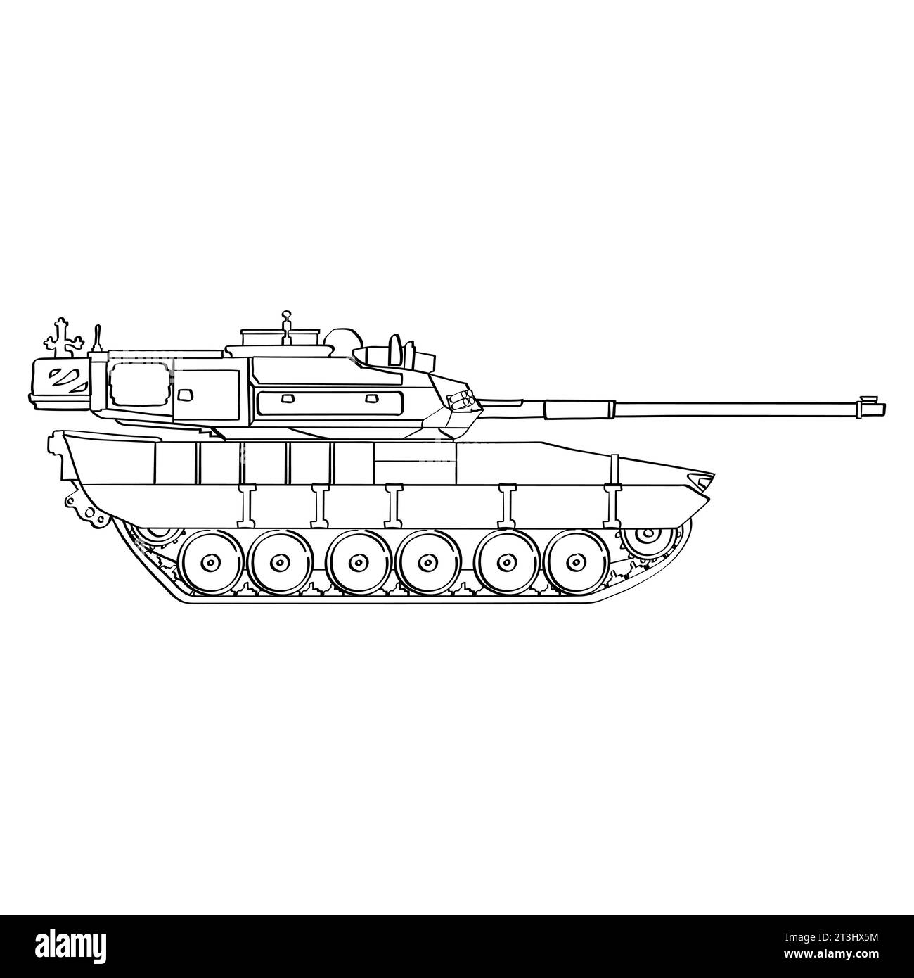 Main battle tank line doodle. Armored fighting vehicle. Special combat military transport. Detailed colorful vector illustration isolated on white bac Stock Vector