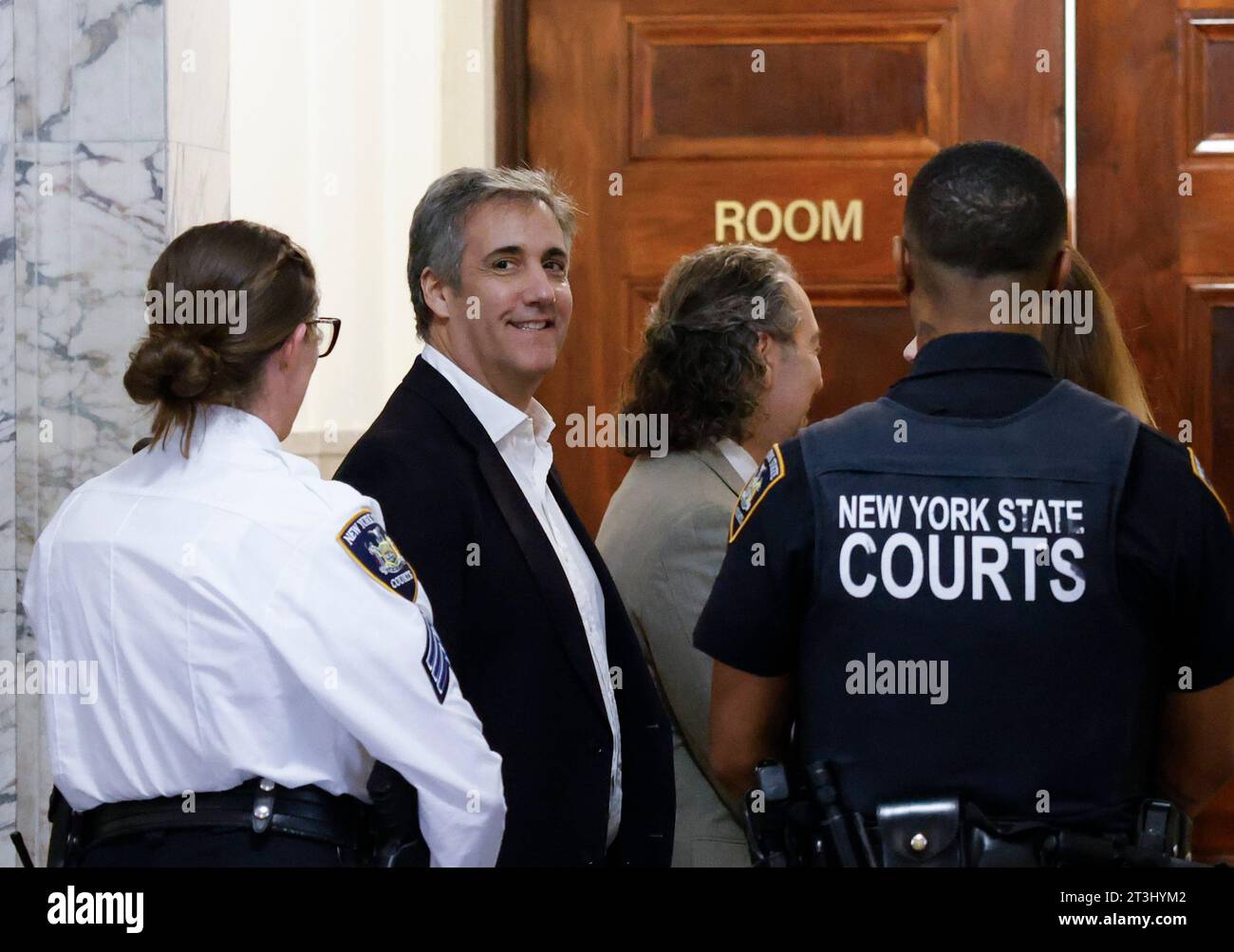 Michael Cohen, Donald Trump's former lawyer, returns to the courtroom after a break when he testifies in week 4 of former United States President Donald Trump's civil fraud trial at State Supreme Court on Wednesday October 25, 2023 in New York City. The case brought last September by New York Attorney General Letitia James, accuses Trump, his eldest sons and his family business of inflating Trump's net worth by more than $2 billion by overvaluing his real estate portfolio. Photo by John Angelillo/UPI Stock Photo