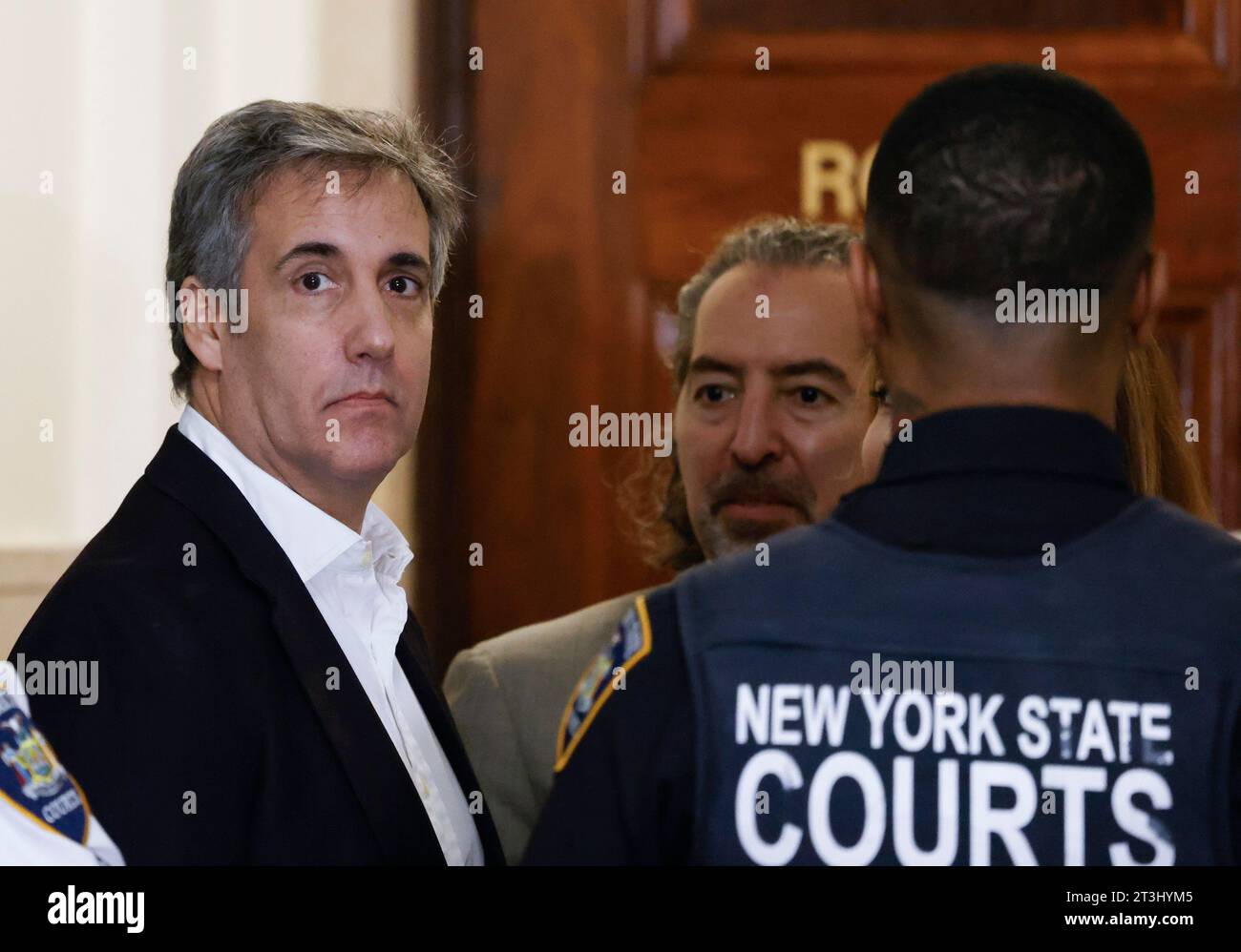 Michael Cohen, Donald Trump's former lawyer, returns to the courtroom after a break when he testifies in week 4 of former United States President Donald Trump's civil fraud trial at State Supreme Court on Wednesday October 25, 2023 in New York City. The case brought last September by New York Attorney General Letitia James, accuses Trump, his eldest sons and his family business of inflating Trump's net worth by more than $2 billion by overvaluing his real estate portfolio. Photo by John Angelillo/UPI Stock Photo