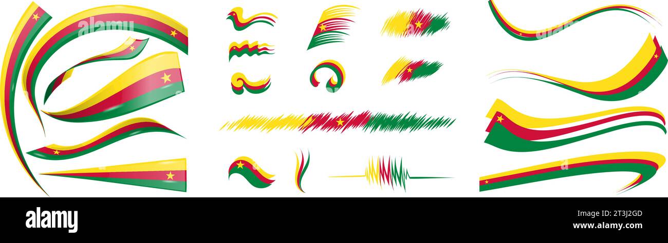 Cameroon flag set elements, vector illustration on a white background Stock Vector