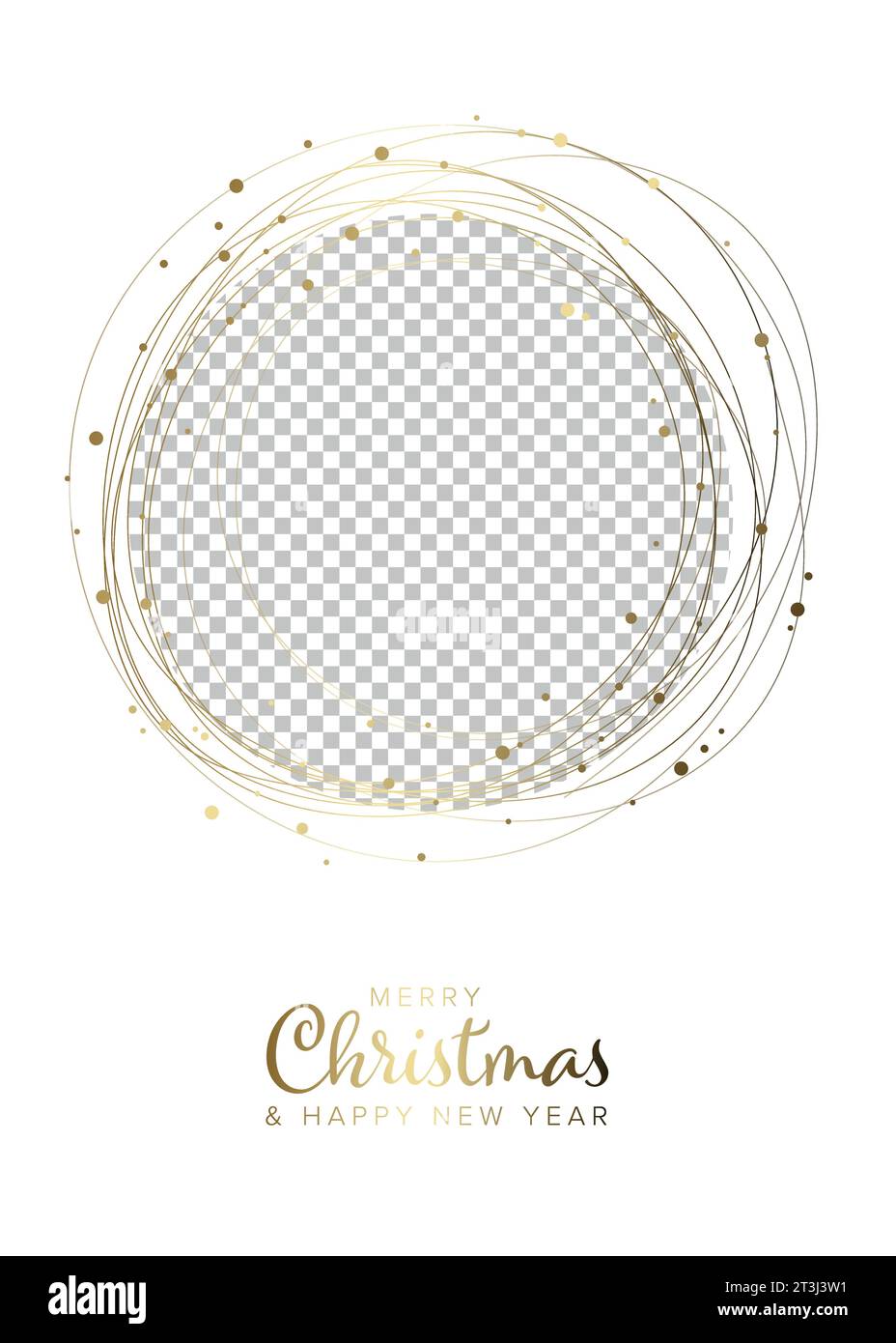 Circle white window frame layout template with place for your photo. Simple winter layout template for your christmas card, social media post status, Stock Vector