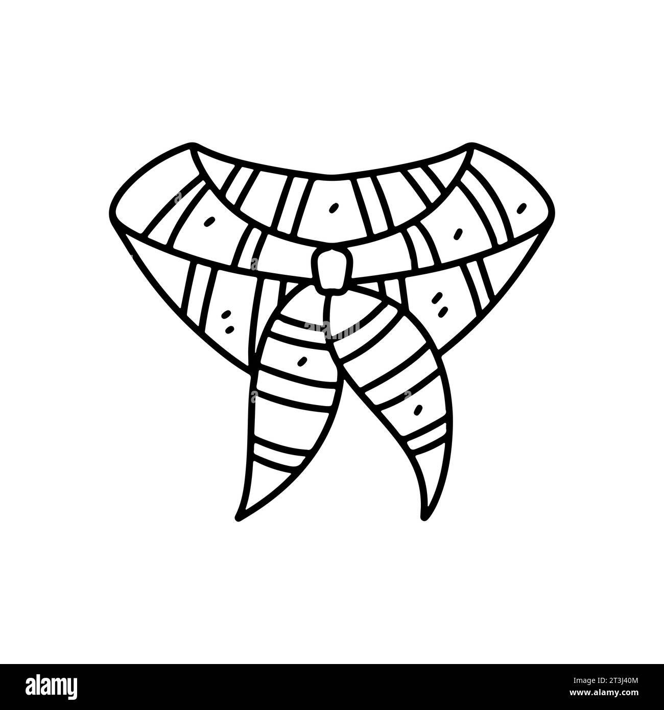 Striped neckerchief. Hand drawn doodle style. Vector illustration isolated on white. Coloring page. Stock Vector