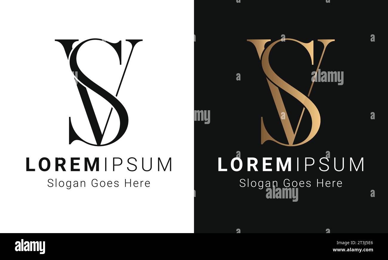 Luxury Initial SV or VS Monogram Text Letter Logo Design Stock Vector