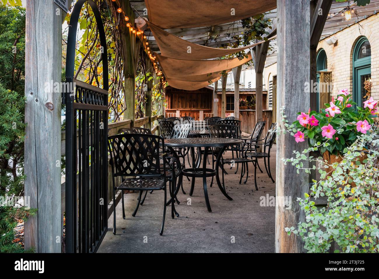 Restaurant patio in Paris, Ontario, Canada Stock Photo