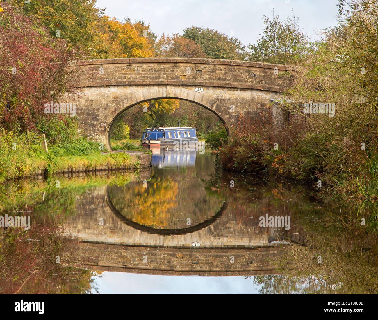 Narrowboat on the Macclesfield canal that runs between Kidsgrove in Staffordshire to the junction at Marple Greater Manchester Stock Photo