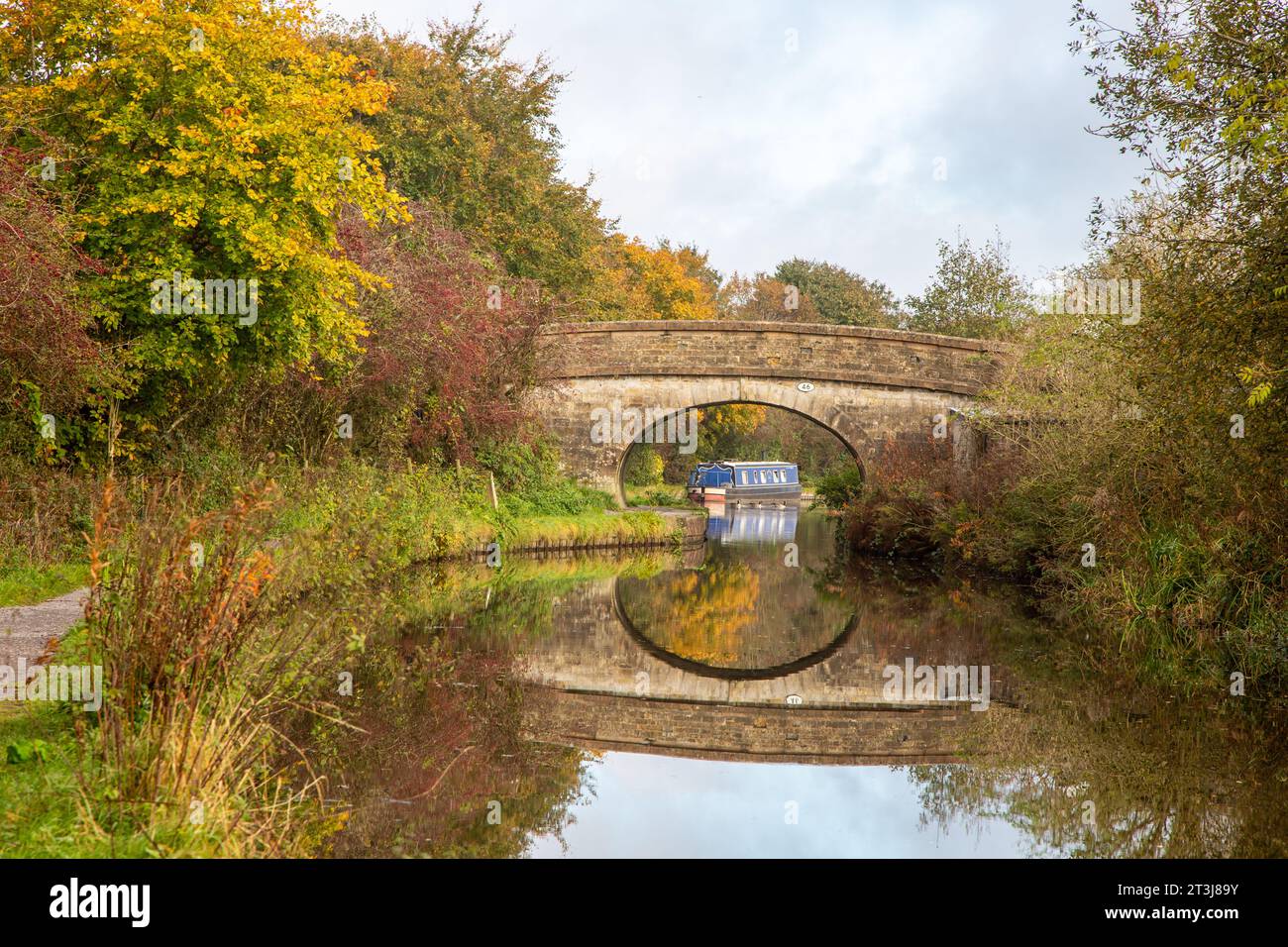 Narrowboat on the Macclesfield canal that runs between Kidsgrove in Staffordshire to the junction at Marple Greater Manchester Stock Photo