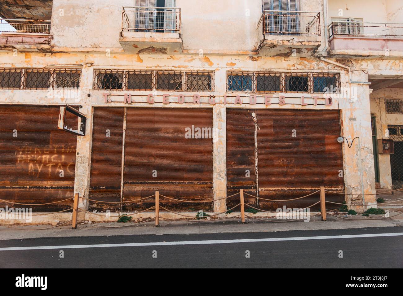 a shuttered retail business in the ghost town of Varosha, Famagusta, Northern Cyprus. Locals fled a Turkish invasion in 1974 Stock Photo