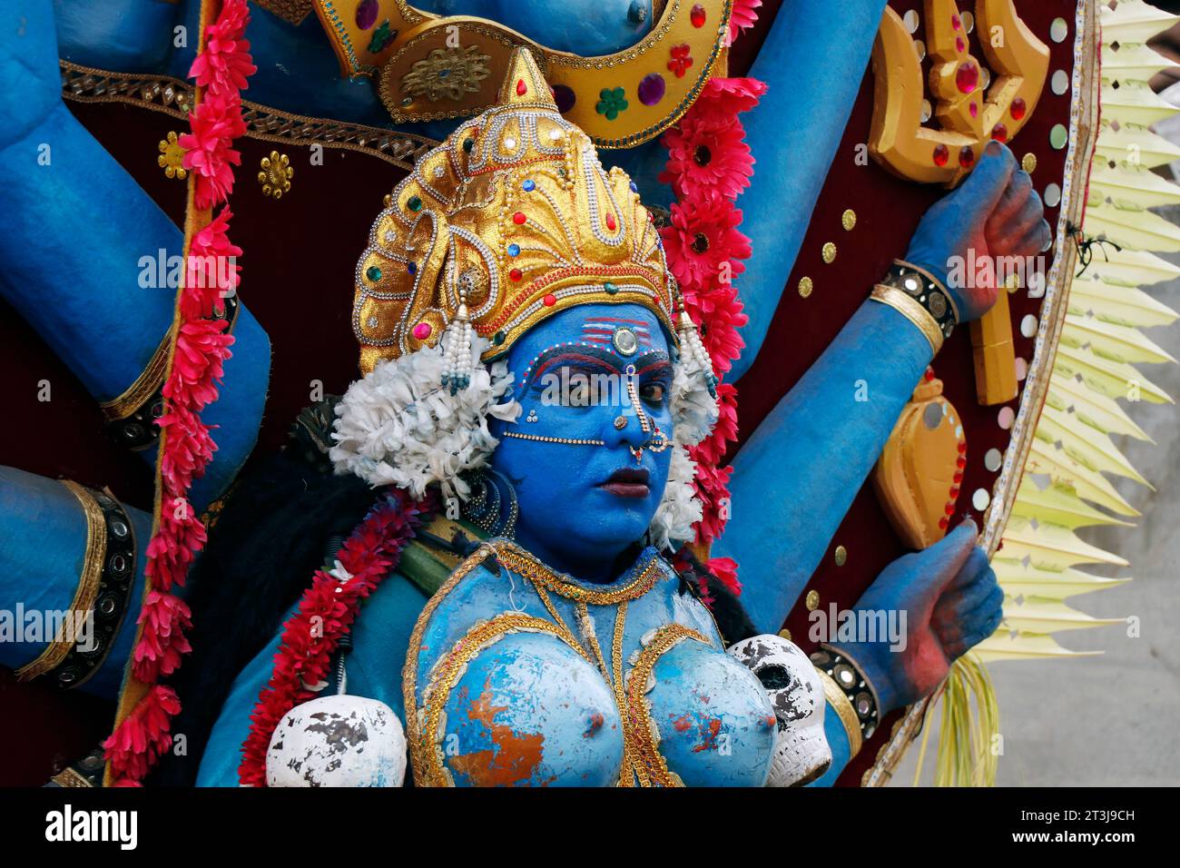 Local Indu Kerala, India - April 2, 2023 a man with lord Durga costume during a ...