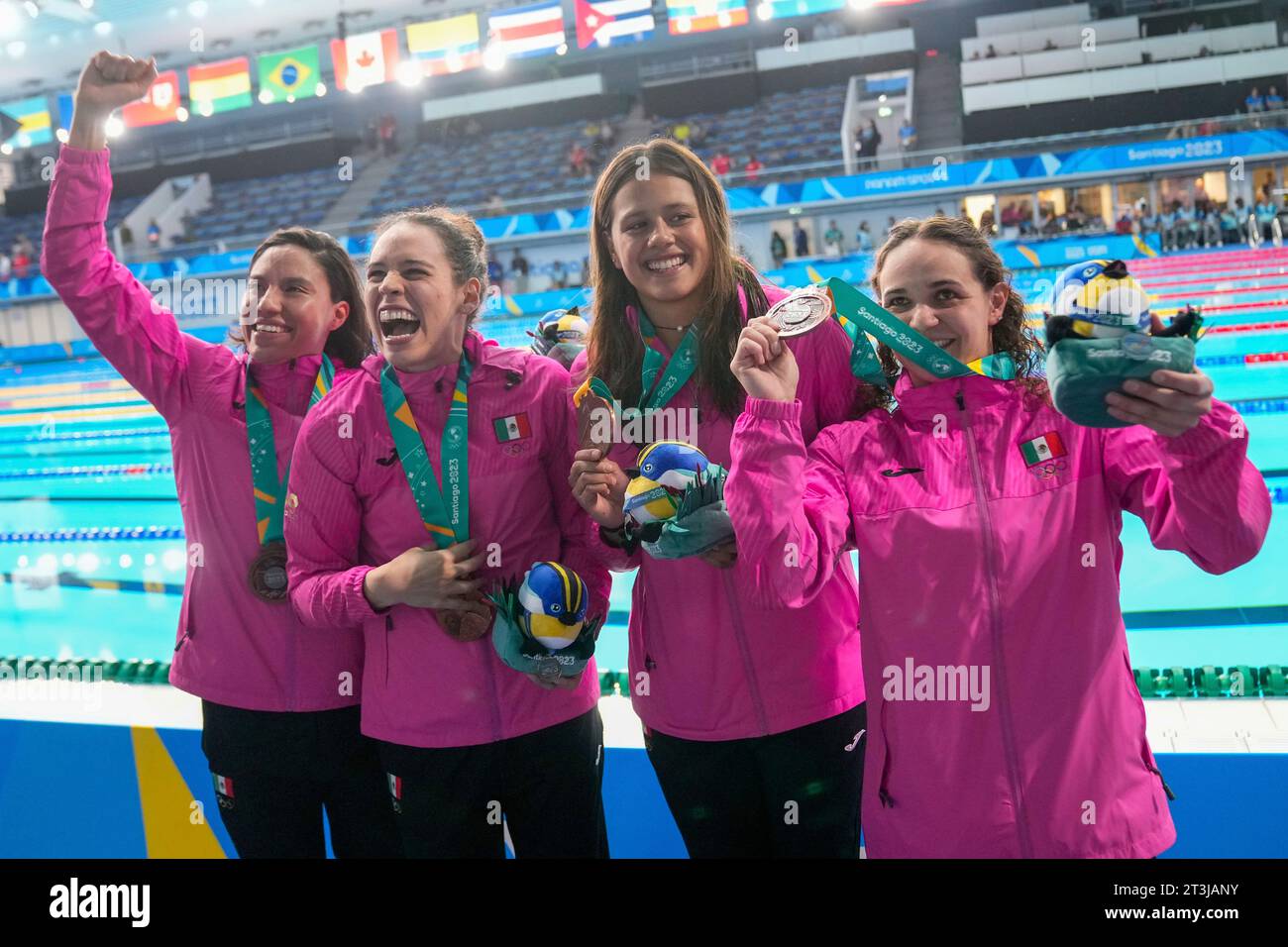 Mexico's swimmers Sofia Revilak, Maria Mata, Miranda Grana and Melissa