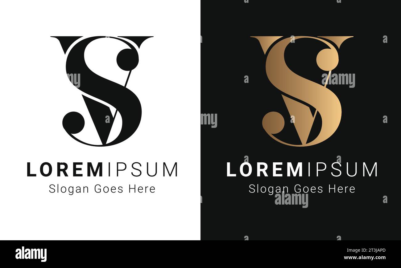 Luxury Initial SV or VS Monogram Text Letter Logo Design Stock Vector